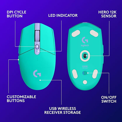 Logitech G305 Lightspeed Wireless Gaming Mouse - Mint | 12,000 DPI, Lightweight, 6 Programmable Buttons, 250h Battery, On-Board Memory, Compatible with PC and Mac