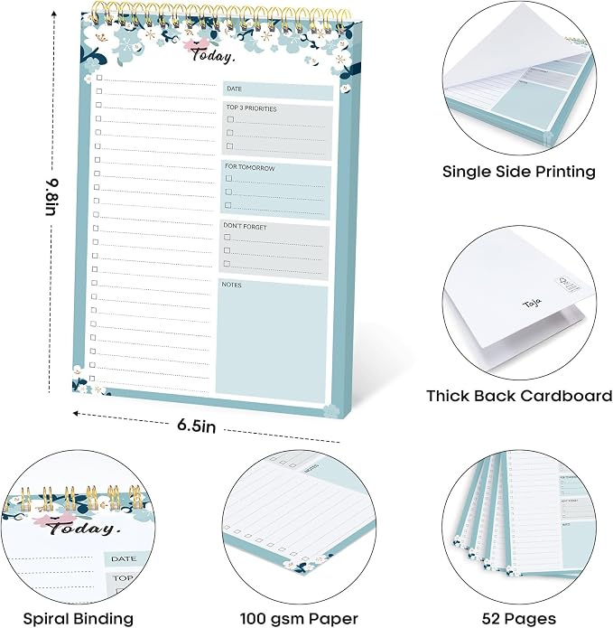 Taja To Do List Notepad, Undated Daily Planner for Work and Goal Setting | Blue Breeze, 52 Sheets, 9.8" x 6.5" , for Office, Home and school, Daily Task Planning, Notes and Everyday Organization