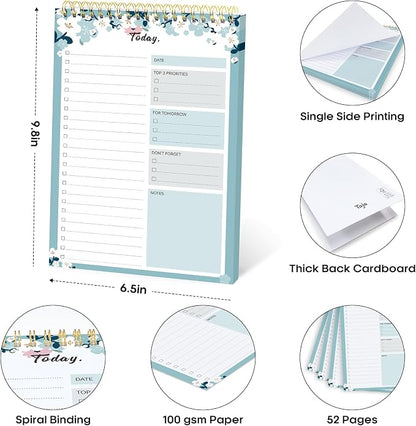 Taja To Do List Notepad, Undated Daily Planner for Work and Goal Setting | Blue Breeze, 52 Sheets, 9.8" x 6.5" , for Office, Home and school, Daily Task Planning, Notes and Everyday Organization