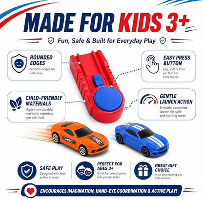 Die Cast Toy Cars with Catapult Launcher | 2 die-cast sports cars with a manual press launcher for indoor racing and vehicle-themed play.