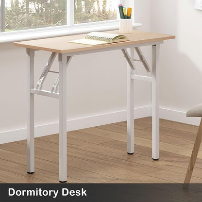 Need Small Computer Desk 31.5 in Folding Home Office Table Pink Oak | White Frame Writing Gaming Work Table/Sturdy Foldable Study Table for Small Space/Dormitory, No Assembly Required