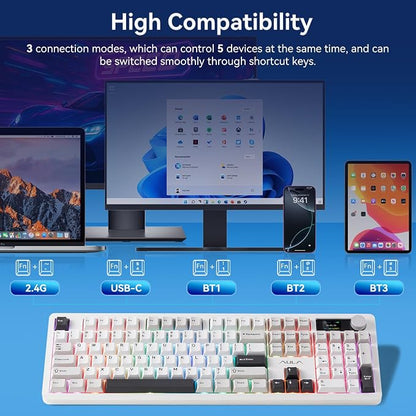 AULA F106 Pro Wireless Keyboard Full Size Mechanical Gaming Keyboards | Full Size,Hot Swappable Custom,8000mAh,RGB Backlit,Creamy Pre-lubed Blaze Switches,PBT Keycaps,Tri-Mode BT/2.4GHz/USB-C