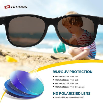 RIVBOS Kids Sunglasses Polarized UV Protection Flexible Rubber Glasses Shades with Strap for Boys Girls RBK004
