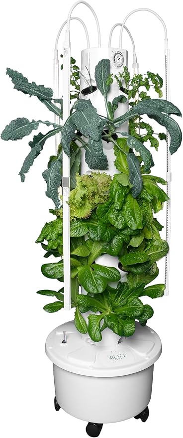 GX Hydroponic Tower | Vertical Planter Tower | Hydroponics Growing System Kit | Food Grade with 24 Net Pots (with LED Grow Lights)