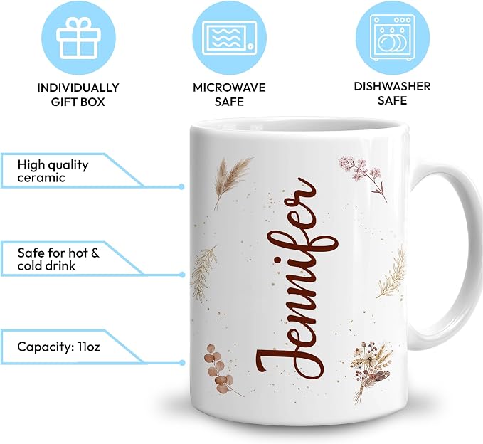 Hyturtle Personalized Gnome Mug Gifts For Women on Birthday Christmas | Gnome Themed Gift Ideas Presents For Girls Friends - Boho Flowers Custom Name 11oz White Ceramic Coffee Tea Mug