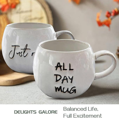 Ceramic Coffee Mugs Set, Just Relax and All Day Design, large capacity heat-resistant handle, Great for Tea Hot Chocolate, Microwave Safe, Modern, Unique Style for Any Kitchen-4pack