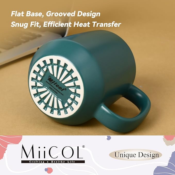 Miicol Ceramic Coffee Mug, 16 oz Large Coffee Cup, Tea Mug with Handle, Flat Bottom Mug for Men, Women, Office, Microwave and Dishwasher Safe, Multi-Color, Turquoise