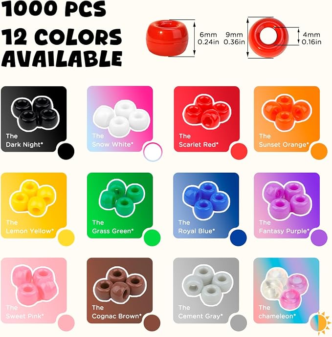 Dowsabel Red Pony Beads Bulk 1000 Pcs 6x9mm, Large Hole Kandi Hair Beads for Braids Bracelets, DIY Friendship Bracelets Necklaces Jewelry Making Crafts and Gifts