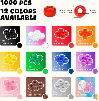 Dowsabel Red Pony Beads Bulk 1000 Pcs 6x9mm, Large Hole Kandi Hair Beads for Braids Bracelets, DIY Friendship Bracelets Necklaces Jewelry Making Crafts and Gifts