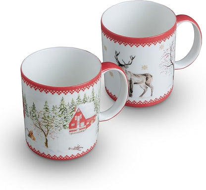 Maison d' Hermine Coffee Mug with Handles Tea Cups (12 Ounce, Pack of 2) | Fine Bone China Coffee Mugs for Hot Beverages Cappuccino Latte Home Restaurant Hotel Spring Summer -Rural Christmas