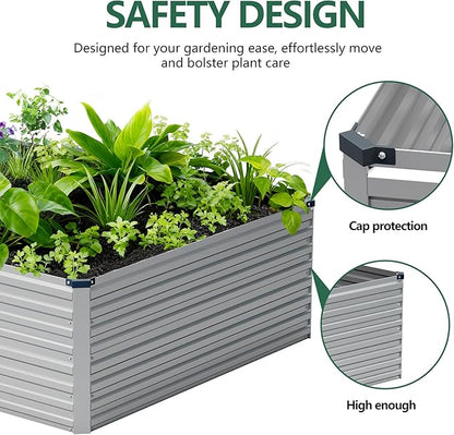 Vengarus 8x4x2FT Galvanized Raised Garden Bed Kit, Large Rectangle Elevated Planter for Vegetables, Flowers, Herbs and Succulents - 479 Gallon Capacity,Silver