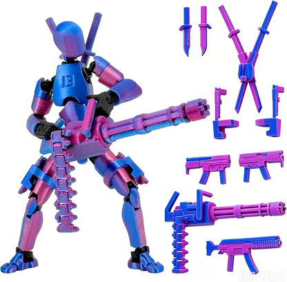 Gatling Gun Titan 13 Action Figure Set【Assembled】, Robot T Action Figure 3D Printed Dummy 13 Action Fidget Toys Figure Articulated, Lucky 13 for Collectors Desktop Decorations (Purple Blue)