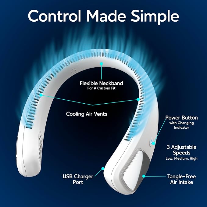 Arctic Air Freedom Personal Air Cooler - Portable 3-Speed Neck Fan, Hands-Free Wearable Design, Lightweight, Cordless And Rechargeable
