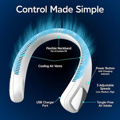 Arctic Air Freedom Personal Air Cooler - Portable 3-Speed Neck Fan, Hands-Free Wearable Design, Lightweight, Cordless And Rechargeable