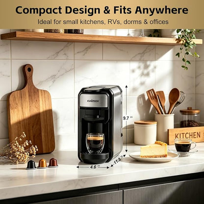 CUSIMAX Espresso Machine Compatible with Nespresso Original Pods | Single Serve Espresso Coffee Maker, Programmable Brew Size, 19Bar High Pressure, 20oz Removable Water Tank, Stainless Steel