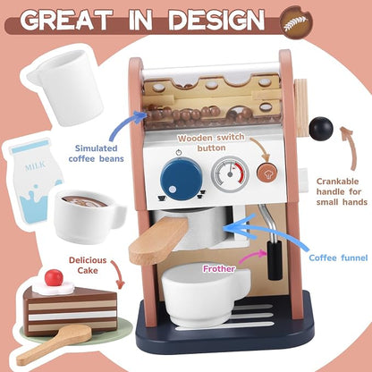 GAGAKU Wooden Coffee Maker Toy 14 pcs Play Kitchen Accessories Toy Coffee Maker for Kids Pretend Playset Toddler Coffee Maker Gifts for Boys and Girls