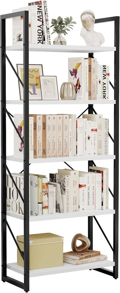 YITAHOME 5-Tier Bookshelf, Freestanding Black and White Book Shelf, Modern Minimalist Open Display Storage Book Shelves Standing Shelving Unit for Living Room Bedroom Home Office, White