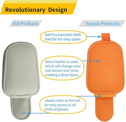 Yuoyar Magnetic Leather Sunglasses Holder for Car, 2 Packs (Orange) | Magnetic Car Visor Accessories