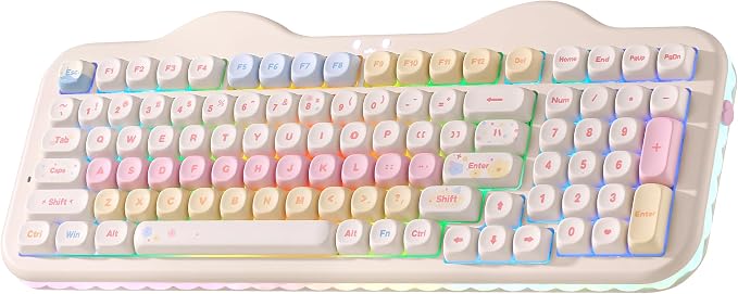 YUNZII C98 Cute Cake Wireless Mechanical Keyboard (Beige, Candy Switch) | 99 Keys with Number Pad, Hot Swap, PBT MOA Keycaps, BT5.0/2.4G/USB-C, Gasket Mount, Custom RGB Backlit for Win/Mac