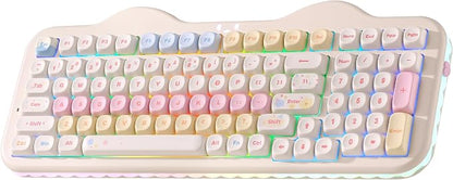 YUNZII C98 Cute Cake Wireless Mechanical Keyboard (Beige, Candy Switch) | 99 Keys with Number Pad, Hot Swap, PBT MOA Keycaps, BT5.0/2.4G/USB-C, Gasket Mount, Custom RGB Backlit for Win/Mac