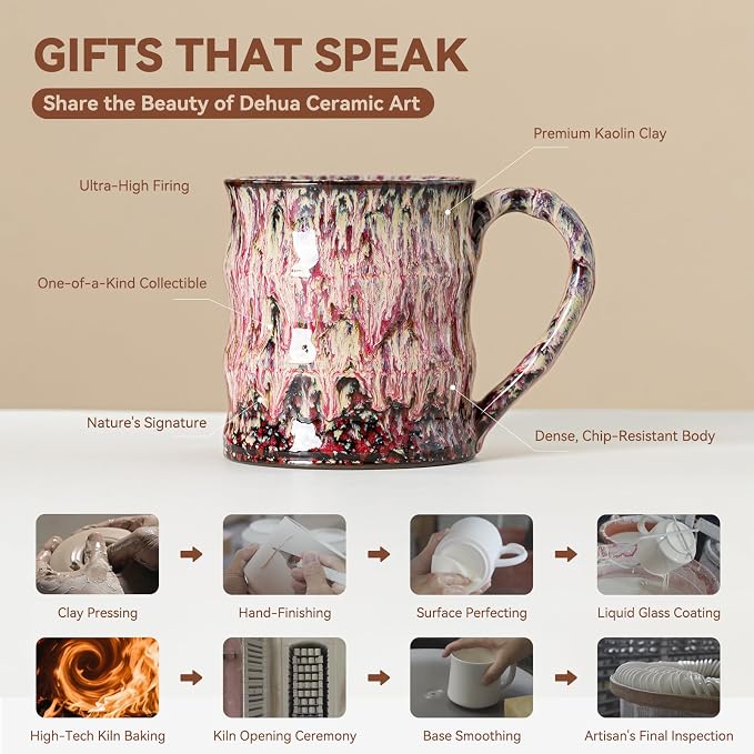 Unique Reactive Glaze Ceramic Coffee Mug - 15 oz Large Coffee Cup with Ergonomic Handle, Handmade Lava Red Ceramic Mug for Office & Home, Great Birthday Gift for Women, Men & Friends, Microwave Safe