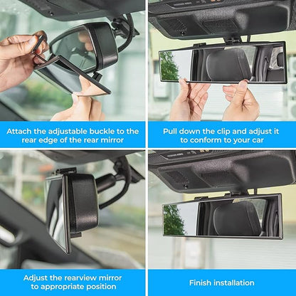 JOYTUTUS Panoramic Rear View Mirror, 12 Inch Wide Angle Clip On Mirror, Universal Car Interior Accessories, Convex Interior Mirror Reduces Blind Spot, Clear Vision Fits Car SUV Trucks