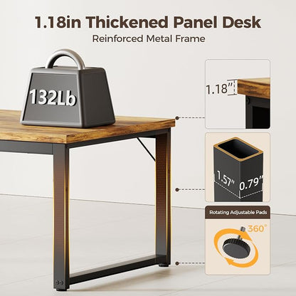 Mericonia 40 Inch Computer Desk, 1.2" Thick Small Office Table, Brown | Modern Simple Style, Heavy Duty Industrial Frame, Small Study & Writing Table for Home Bedroom Work