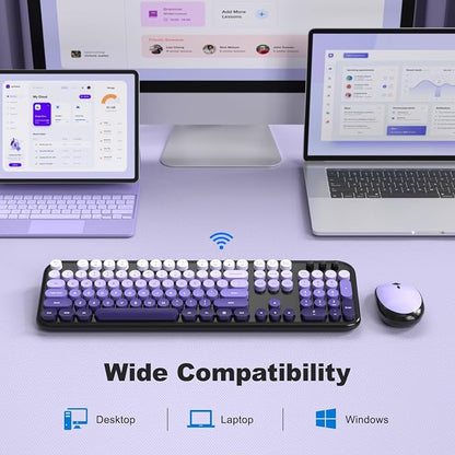 MOFII Wireless Keyboard and Mouse Combo, Full Size 2.4G Retro Round Computer Keyboard and Mouse Set, Plug and Play, for Windows, Computer, Desktop, PC, Notebook - (Black Purple Gradient)