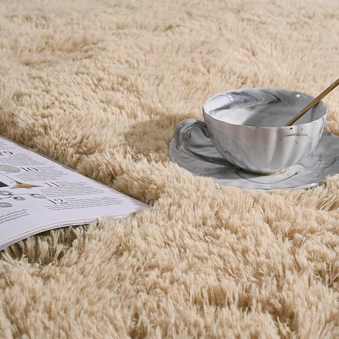 Softlife Rug for Bedroom 4x5.3 Feet Area Rug for Living Room Super Soft Shaggy Rugs for Kids Room Fluffy Fuzzy Carpets Long Plush Bedside Rug Nursery Christmas Home Decor for Boys Girls, Beige