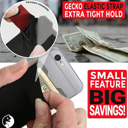 Phone Wallet - Adhesive Card Holder - Cell Phone Pouch - Stick on Lycra Pocket by Gecko - Carry Credit Cards and Cash