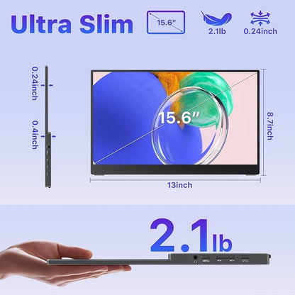 VisionOwl Portable Monitor for Laptop, IPS USB-C HDMI Travel Second Monitor for MacBook Pro Air, PC, PS5, Xbox, Portable Second Screen, Built-in Kickstand, Speakers, VESA Mountable, 15.6