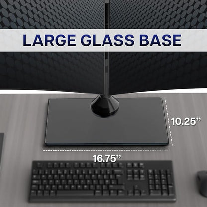 VIVO Freestanding Dual Monitor Stand with Sleek Glass Base and Adjustable Arms, Mounts 2 Screens up to 32 inch and 22 lbs Each, Black, STAND-V002FG | Articulating, Freestanding Adjustable Monitor Arm, Black with Glass Base, Computer Stand for 2 Monitor...