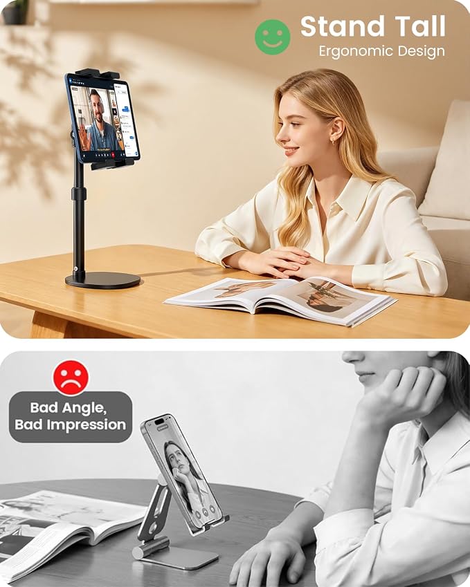 OHLPRO Heavy Duty Portable Monitor Stand for Desk, 22.83" Ultra Tall Tablet Holder with Wide Steel Base, 5.5 LB Capacity, iPad Stand Fits 5-22" Screen, iPad Pro 12.9 13, Office, Kitchen, Drawing