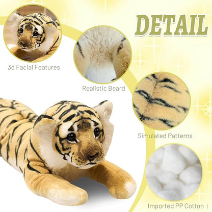 Tiger Stuffed Animal 15" Small Stuffed Tiger Plush Jungle Stuffed Animal Soft Plush Tiger Stuffy Simulation Cute Plushie Toys Realistic Birthday Graduation Gifts for Kids Boys Girls