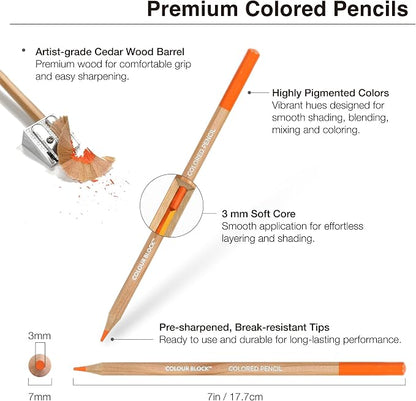 COLOUR BLOCK 40-Piece Drawing Travel Art Set – Portable Sketch and Drawing Art Kit with 16 Colored Pencils, 12 Soft Pastels, 2 Sketching Pencils, 8 Tools, Pad, Zip Case for Beginners, Artists, Adults