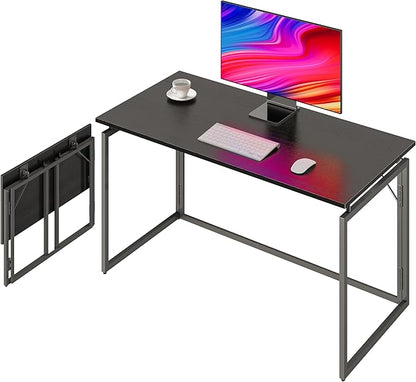alawooder 39.4" Folding Desk: No Assembly, Wood Top for Small Spaces | 39.4 in dual-monitor workspace, holds 150 lbs, folds flat to 2.3 in, splash-proof top, home office or gaming