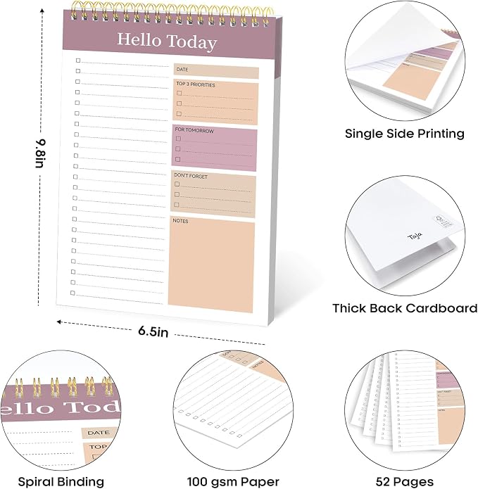 Taja To Do List Notepad, Undated Daily Planner for Work and Goal Setting | Purple, 52 Sheets, 9.8" x 6.5" , for Office, Home and school, Daily Task Planning, Notes and Everyday Organization