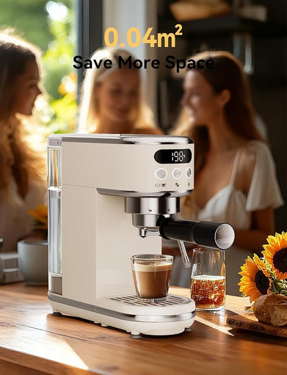 Neretva Espresso Machine 20 Bar Super Compact Espresso Coffee Machine-Beige | Professional Stainless Steel Espresso Maker with LED Display and Powerful Steam for Home Baristas to Make Latte, Cappuccino