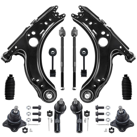 Detroit Axle - Front End 12pc Suspension Kit for Volkswagen Jetta Golf Beetle, 2 Lower Control Arms 2 Lower Ball Joints Inner &
