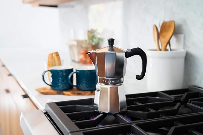Bellemain Stovetop Espresso Maker, Italian Moka Pot, 3-Cup Silver | Classic aluminum design brews rich espresso at home or camping, with an easy-to-use and easy-to-clean design.