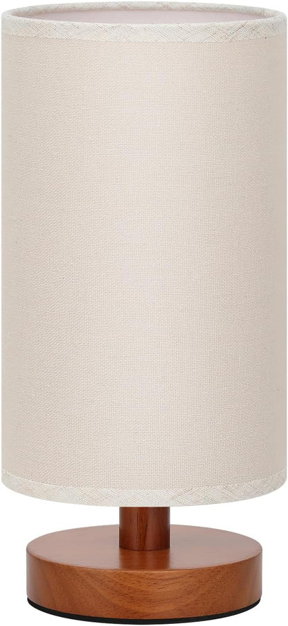 Fenmzee Small Table Lamps (Beige Shade - Walnut Base, 9" Inline Control) | 3000K LED Blub Included | 680 Lumens | Easy Assembly | Minimalist Design | E26 | for Kitchen | for Kids Room