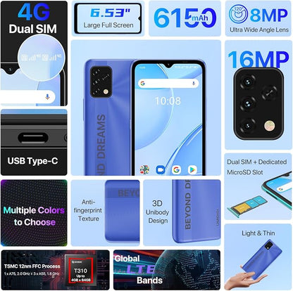 UMIDIGI Power 5S 4+32GB Unlocked Cell Phone Expandable 258GB, Up to 2.0GHz 6150mAh with 3D Unibody Design, 6.53 HD Display Smartphone with 16MP AI Triple Camera, Dual SIM