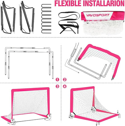 Kids Soccer Goals for Backyard Set - 2 of 4' x 3' Portable Soccer Goal Training Equipment, Pop Up Toddler Soccer Net with Soccer Ball, Soccer Set for Kids and Youth Outdoor Games, Sports, Play