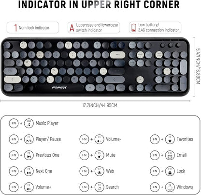 FOPETT Wireless Keyboard and Mouse Combo, 104 Keys Full-Sized 2.4 GHz Round Keycap Colorful Keyboards, USB Receiver Plug and Play, for Windows, Mac, PC, Laptop, Desktop (Grey)