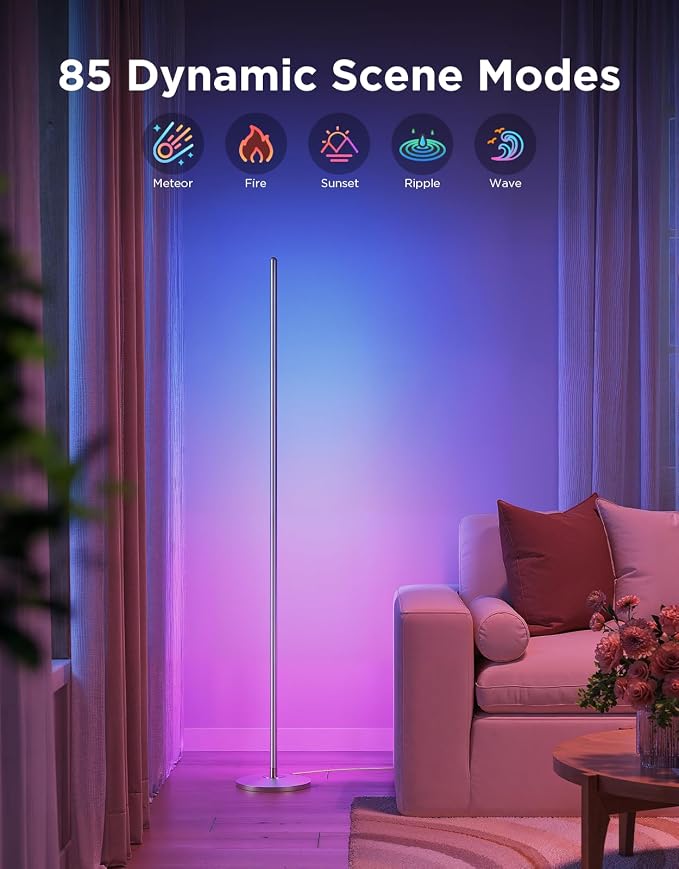 Govee RGBIC Floor Lamp, 1000lm LED Corner Lamp | Works with Alexa, Smart Modern Floor Lamp with Music Sync and Color Changing Standing Lamp for Bedroom Living Room Silver