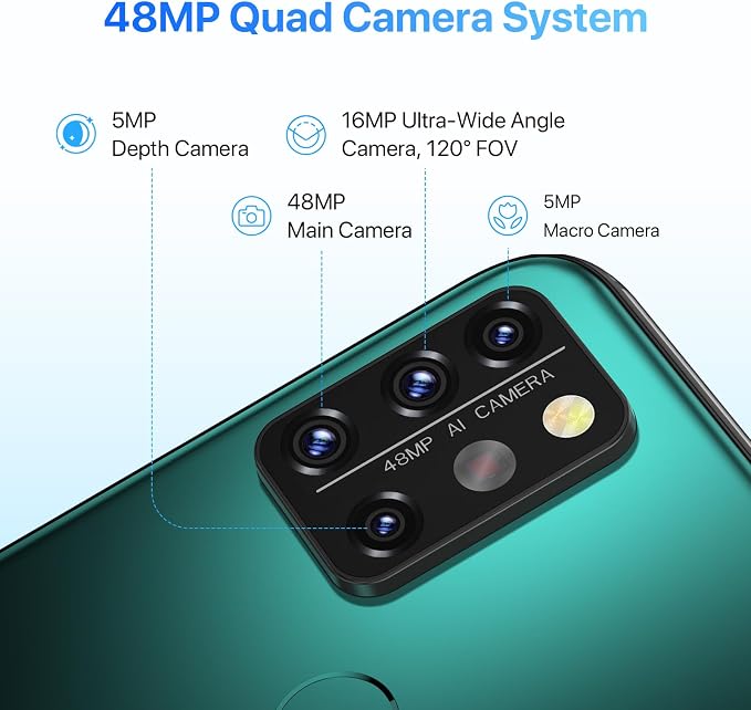 UMIDIGI A9 Pro Cell Phone, Helio P60, 8GB+128GB Expandable 256GB, 6.3 Inch FHD Touch Screen, Double-Sided 2.5D Curved Glass, 48MP Quad Camera, 4150mAh, Dual SIM 4G Volte