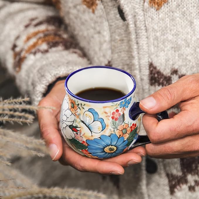 ALMA 12oz Handpainted Ceramic Tea Mugs | Microwave & Dishwasher Safe, Ideal for Morning Coffee Tea, Home Kitchen Dining Room Display, For Home Makers & Women