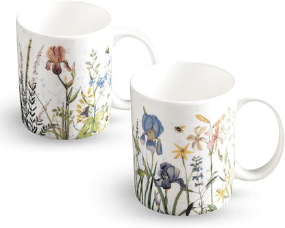Maison d' Hermine Coffee Mug with Handles Tea Cups (15 Ounce, Pack of 2) | Fine Bone China Coffee Mugs for Hot Beverages Cappuccino Latte Home Restaurant Hotel Spring Summer -Fleurs De Mai