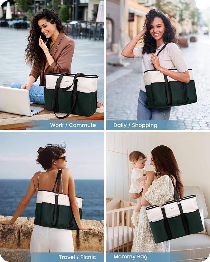 LOVEVOOK 17 Inch Laptop Bag for Women, Teacher Nurse Work Tote Bag With Large Cup Holder, Utility Bag For Work/Travel/College/Daily