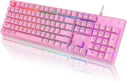RisoPhy Mechanical Gaming Keyboard, Wired RGB 104 Keys, Blue Switch, Pink | Ultra-Slim Backlit USB Wired Keyboard, Durable ABS Keycap/Anti-Ghosting/Spill-Resistant Keyboards for PC Mac Xbox Game